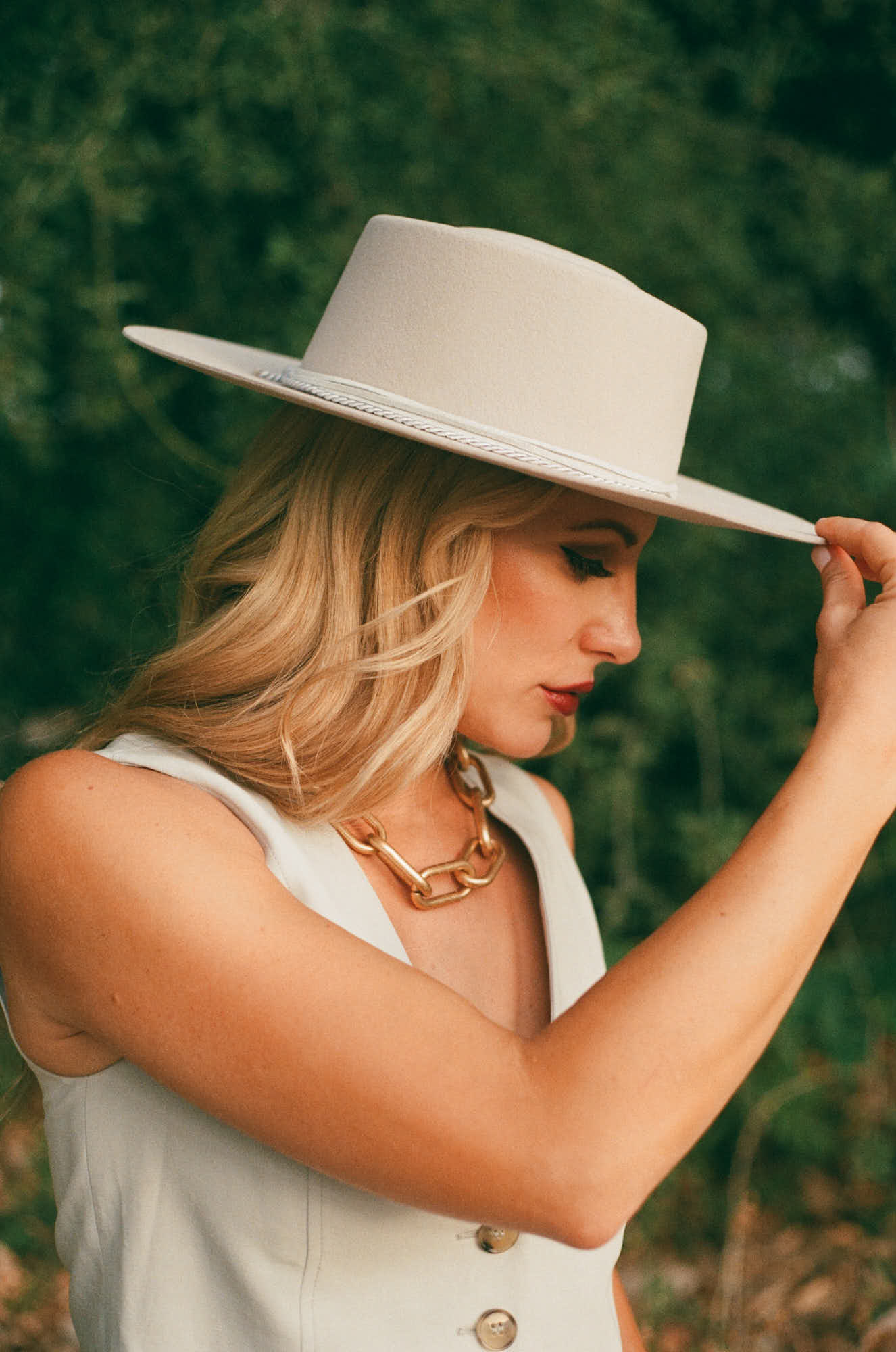 Woman wearing fedora hat